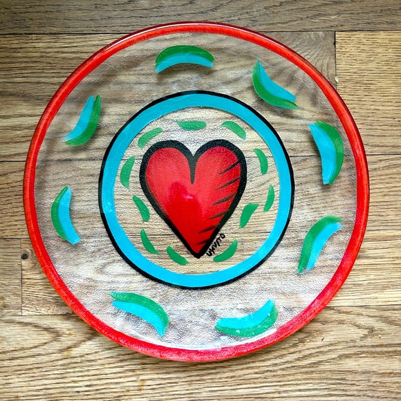 New Kosta Boda Art Glass Heart Platter Plate Signed Ulrica...